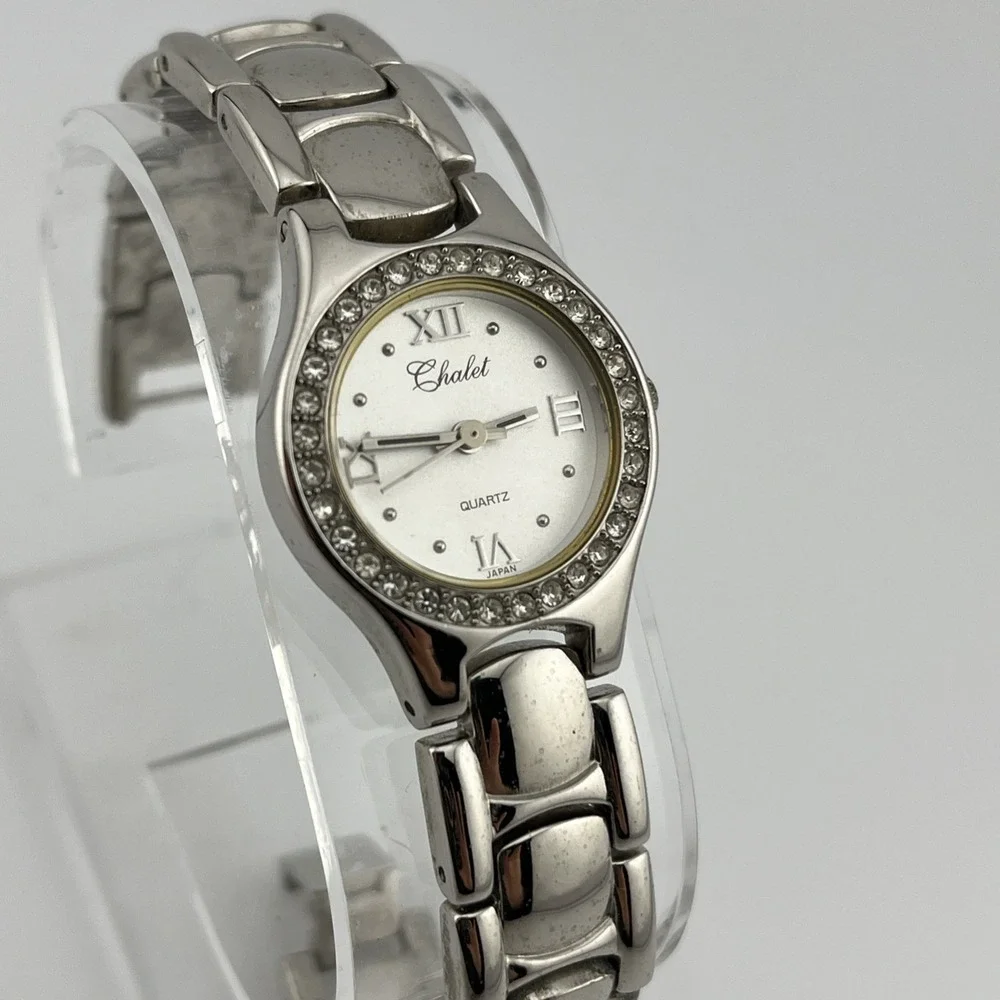 Chalet Watch Women 25mm Case Rhinestone Bezel Silver 6.75